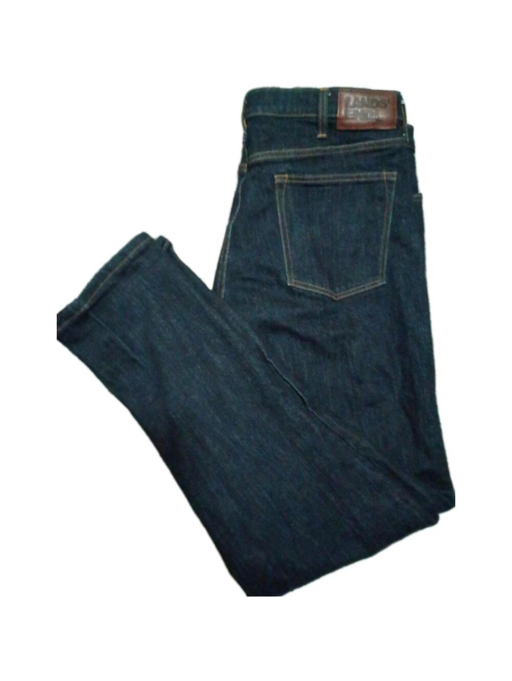 Lands End Square Rigger Dark Wash Denim Blue Jeans Mens Size 37 36x33Traditional